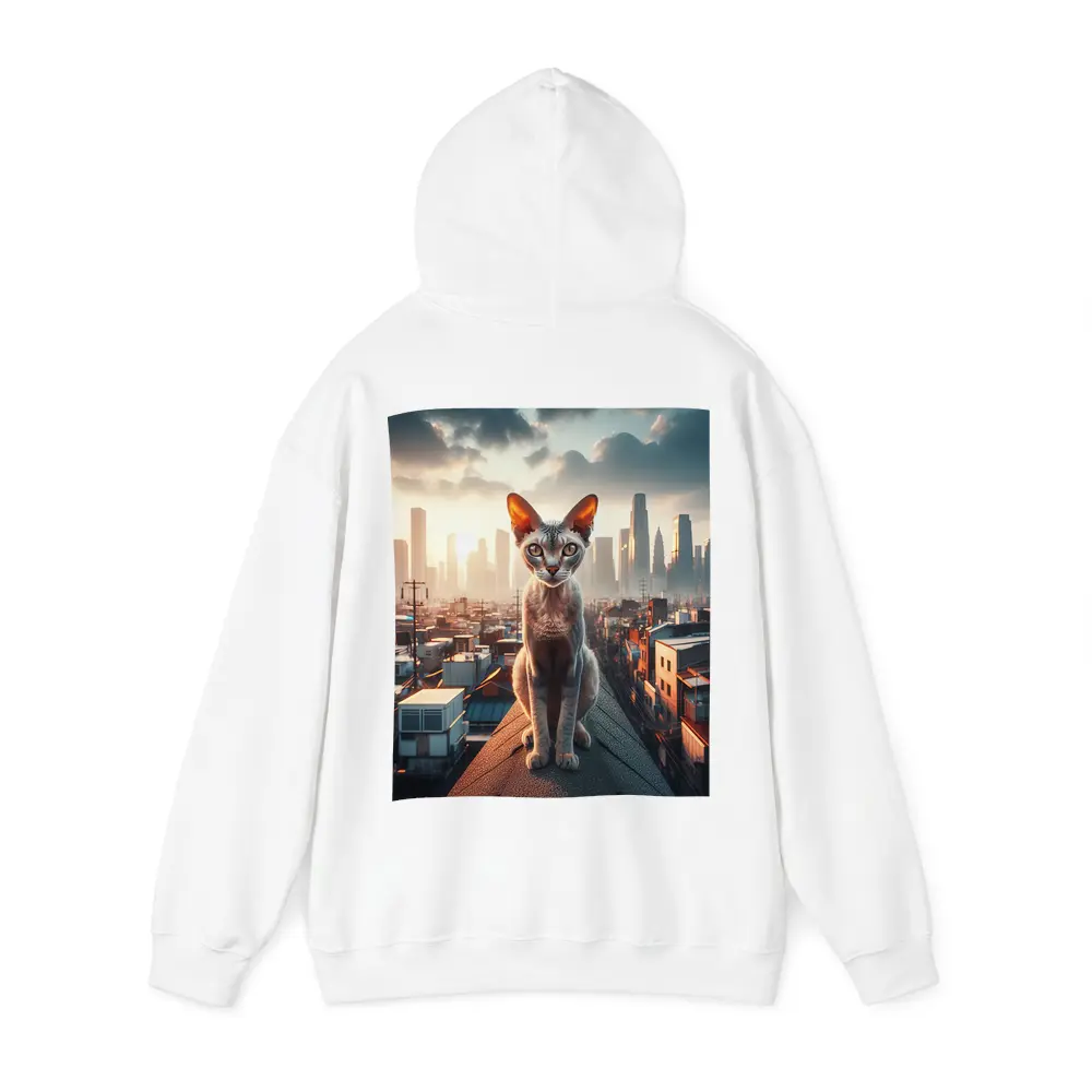 Devon Rex Cat Sitting On City Rooftop – Hoodies