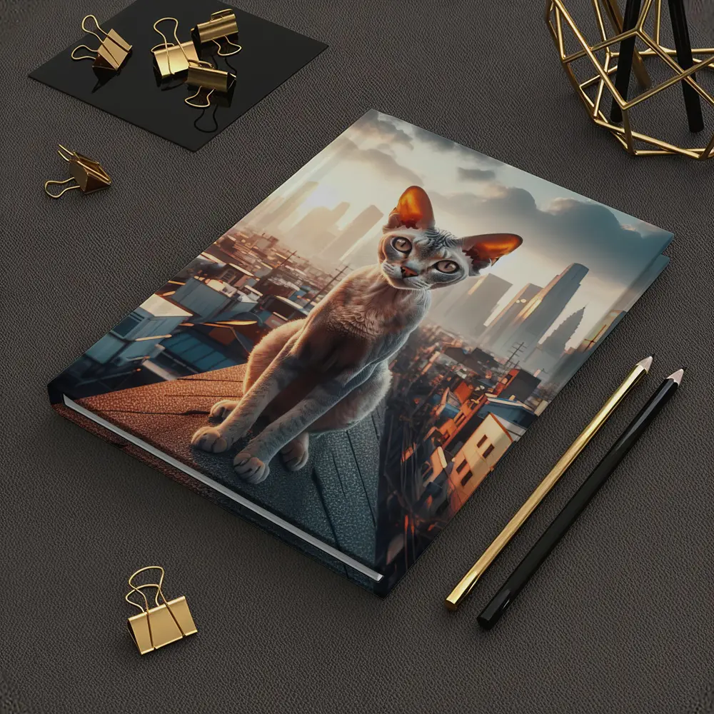 Devon Rex Cat Sitting On City Rooftop – Notebooks