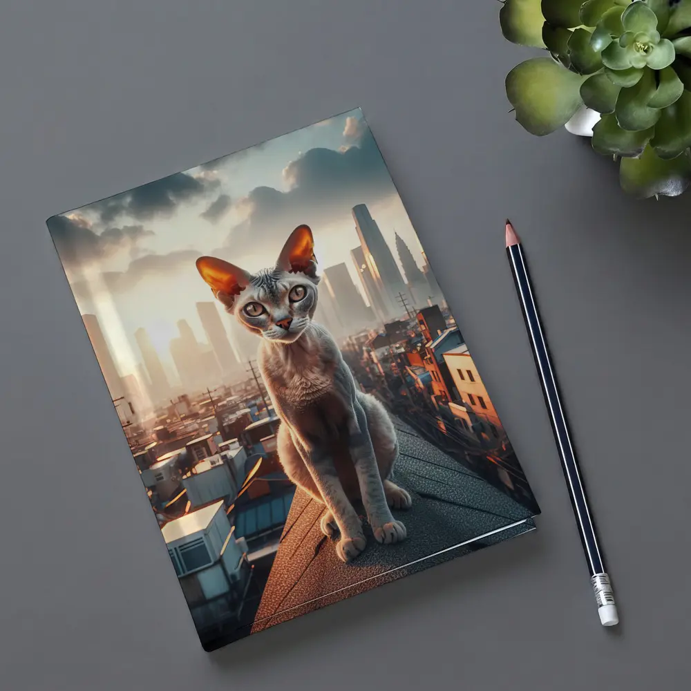 Devon Rex Cat Sitting On City Rooftop – Notebooks