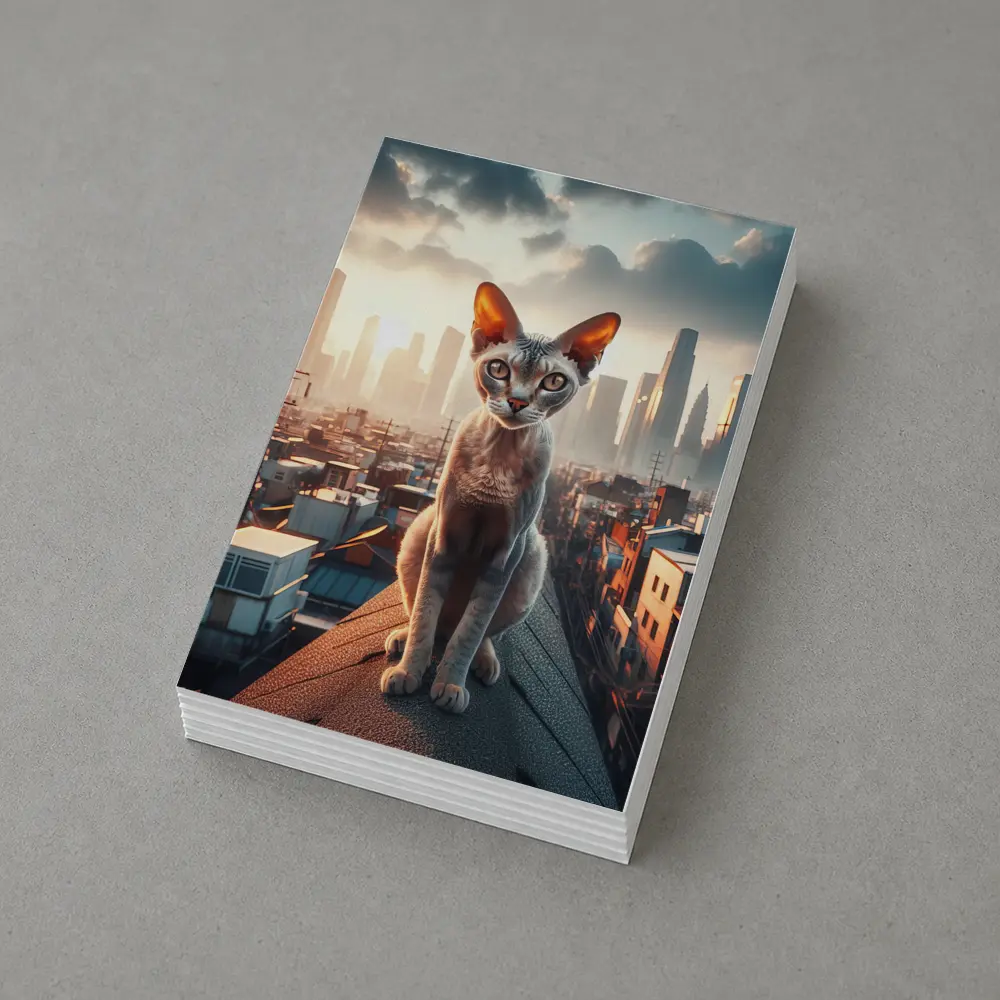 Devon Rex Cat Sitting On City Rooftop – Postcards