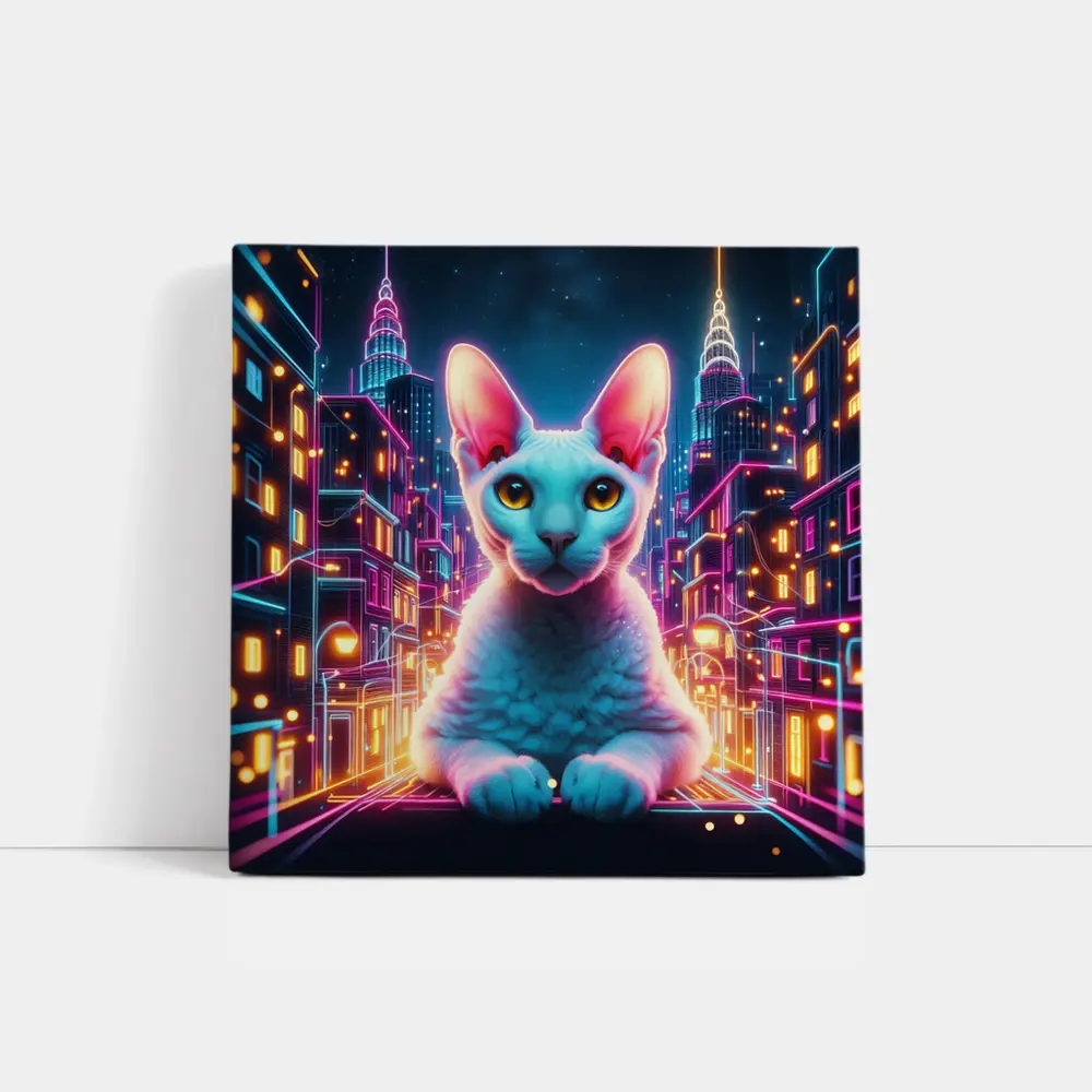 Sphynx Cat Neon City Night Art – Wall Art