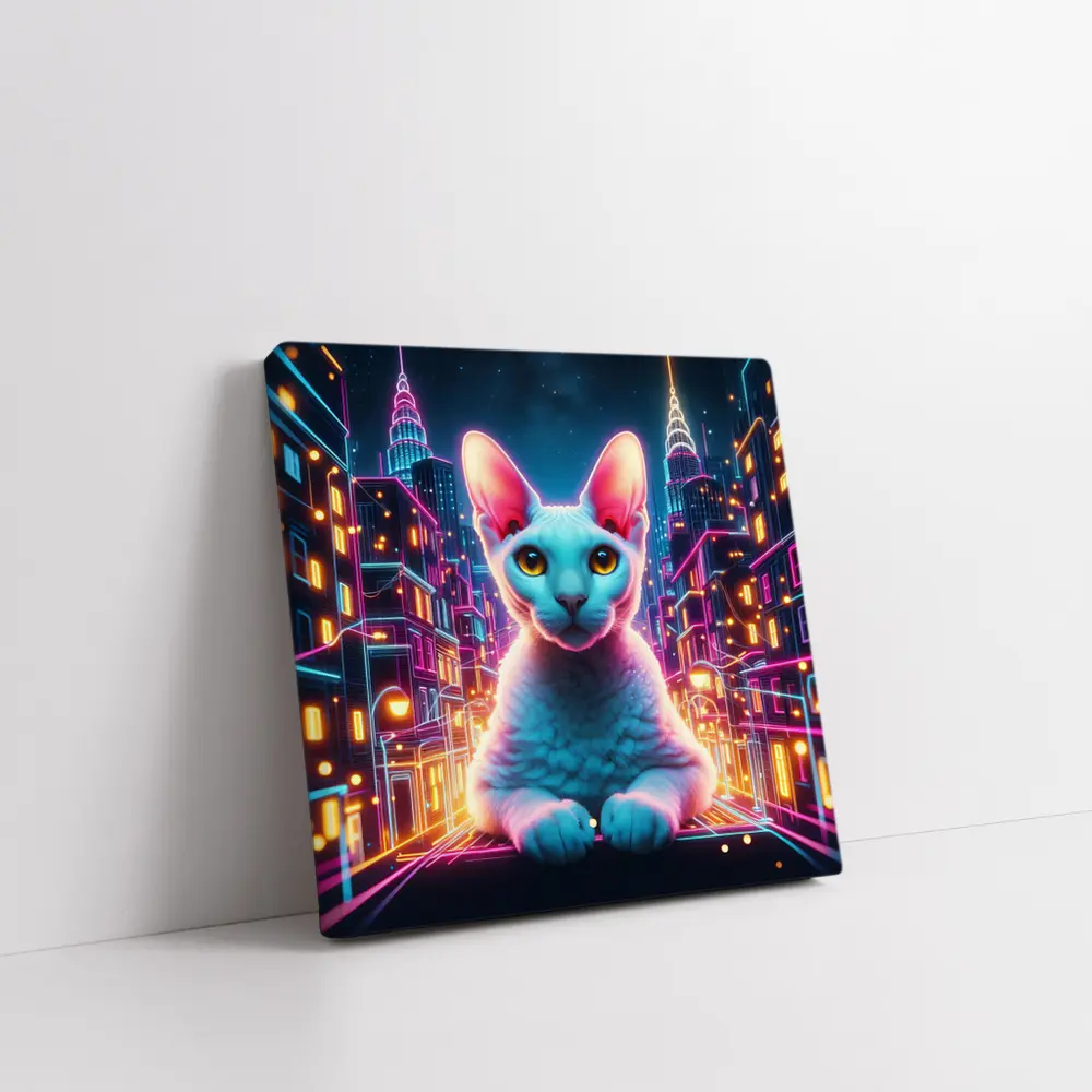 Sphynx Cat Neon City Night Art – Wall Art