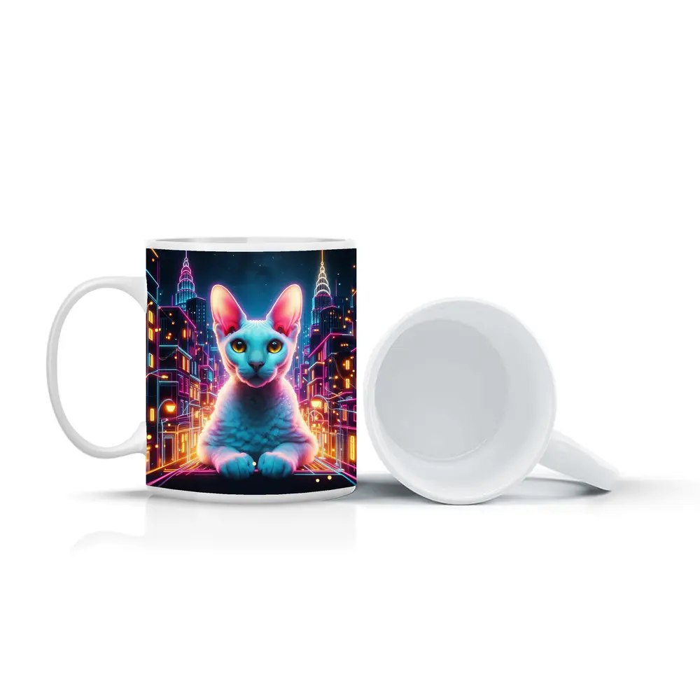 Sphynx Cat Neon City Night Art – Mugs