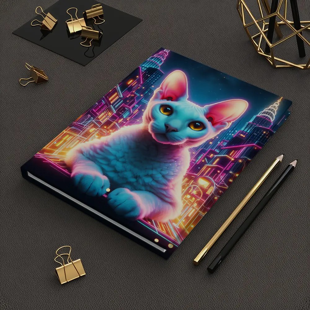 Sphynx Cat Neon City Night Art – Notebooks