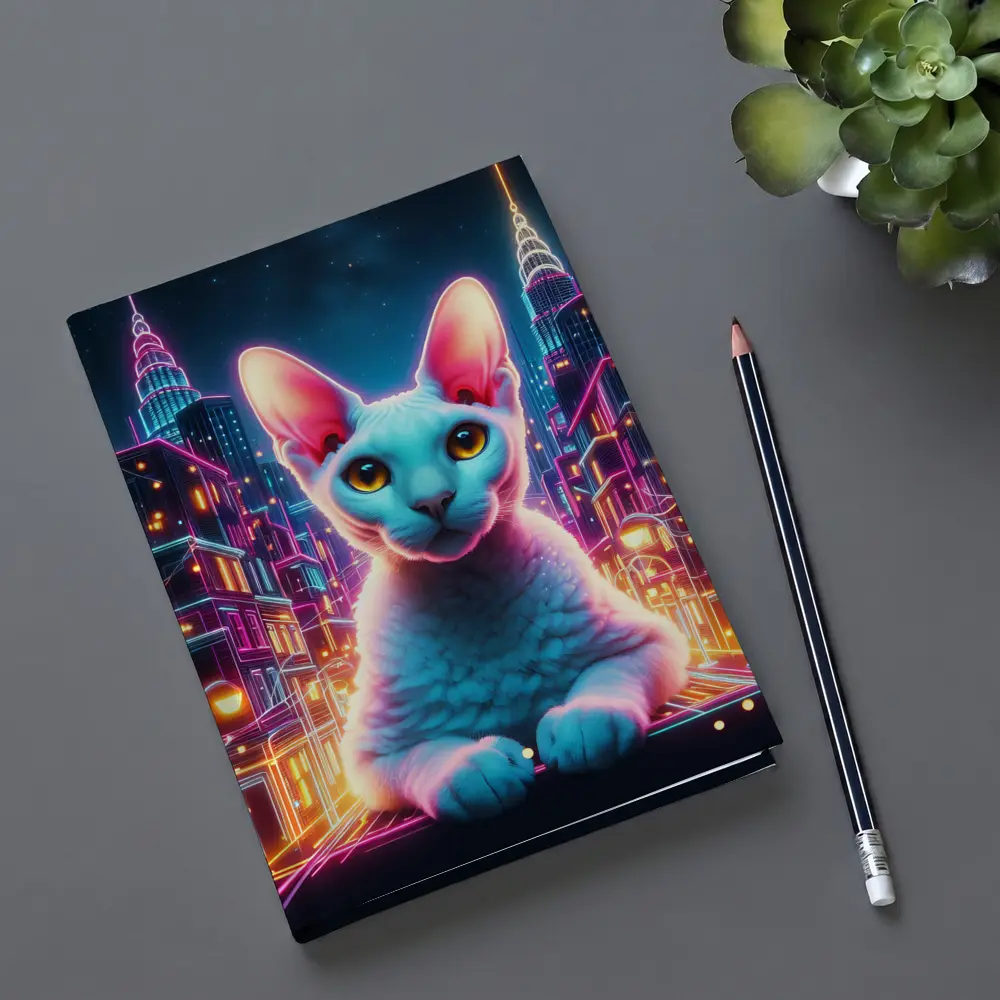 Sphynx Cat Neon City Night Art – Notebooks