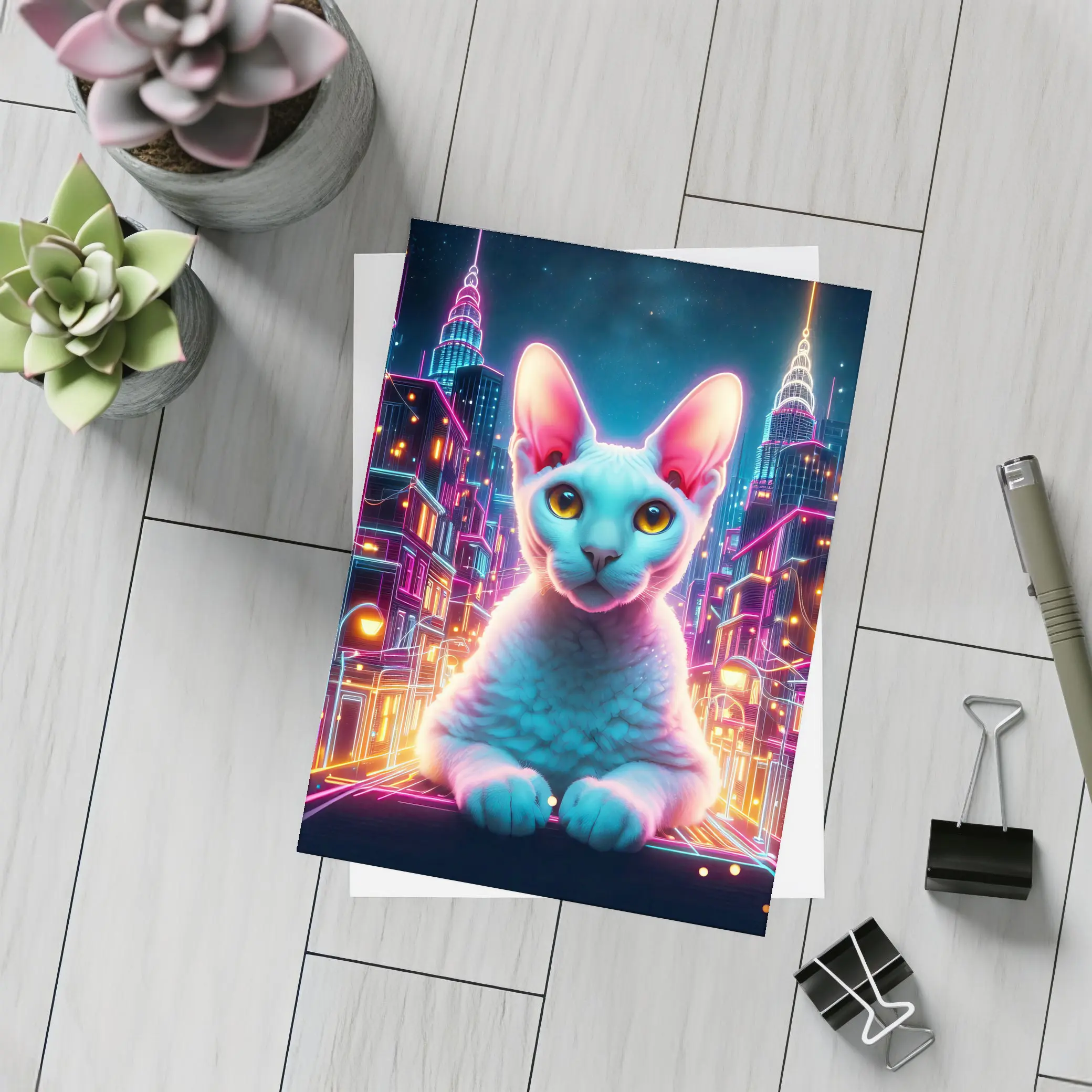 Sphynx Cat Neon City Night Art – Postcards