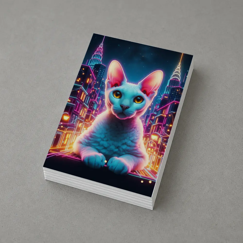 Sphynx Cat Neon City Night Art – Postcards