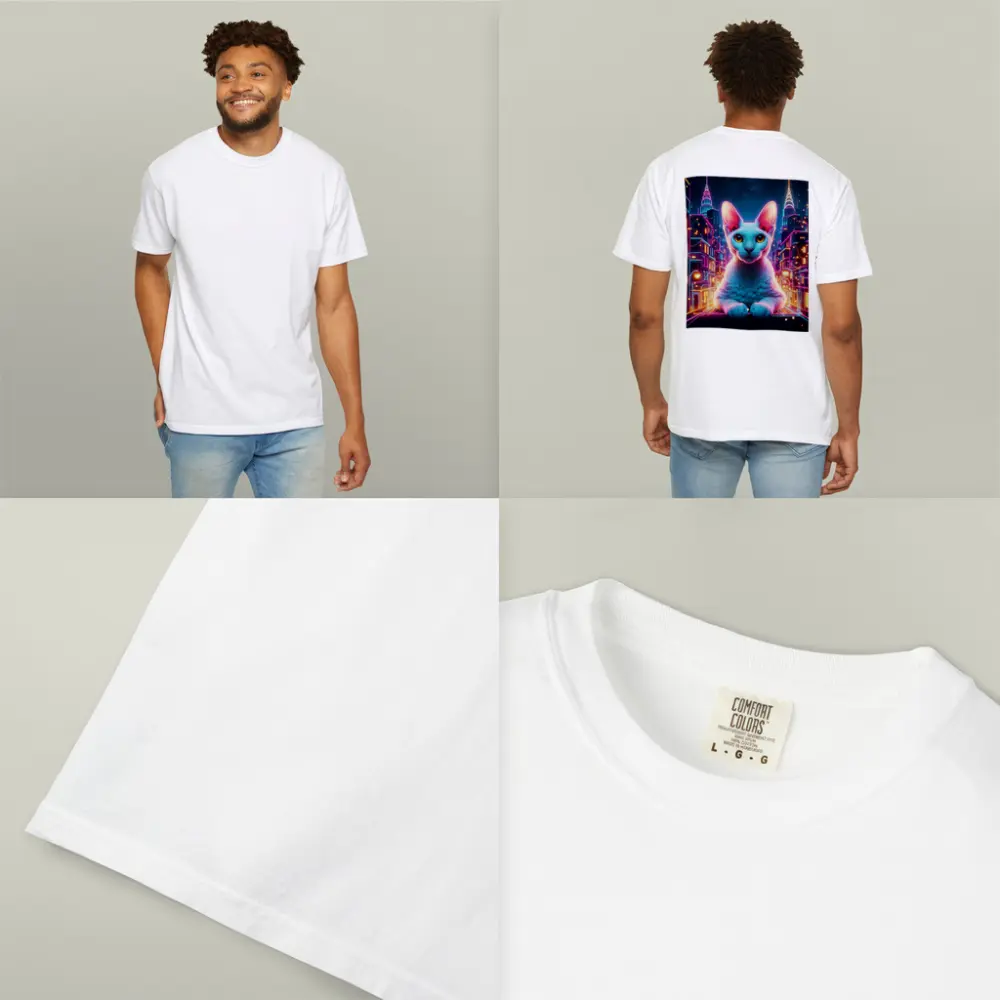 Sphynx Cat Neon City Night Art – T-Shirts