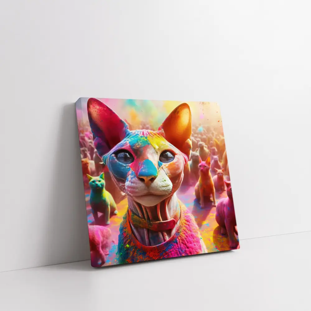 Sphynx Cat Covered in Colorful Festival Paint – Wall Art
