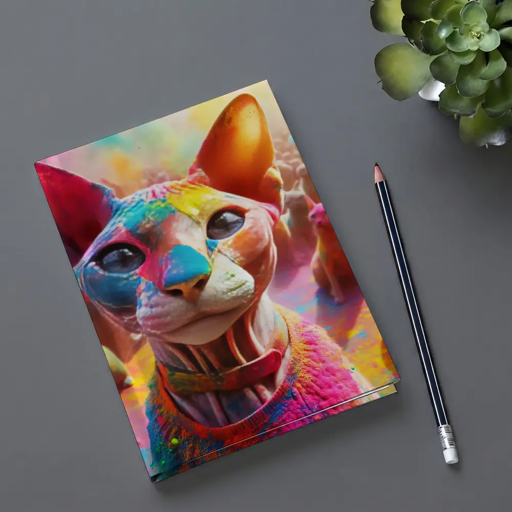 Sphynx Cat Covered in Colorful Festival Paint – Notebooks