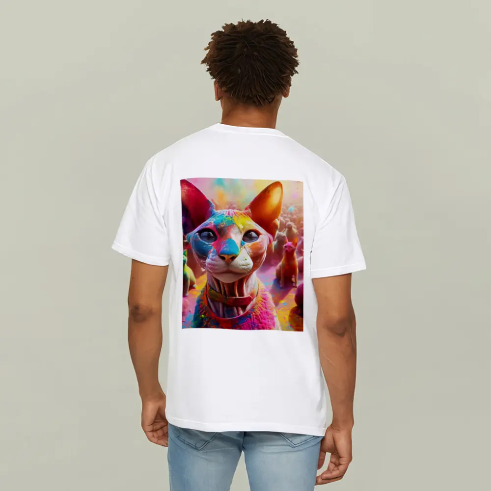 Sphynx Cat Covered in Colorful Festival Paint – T-Shirts