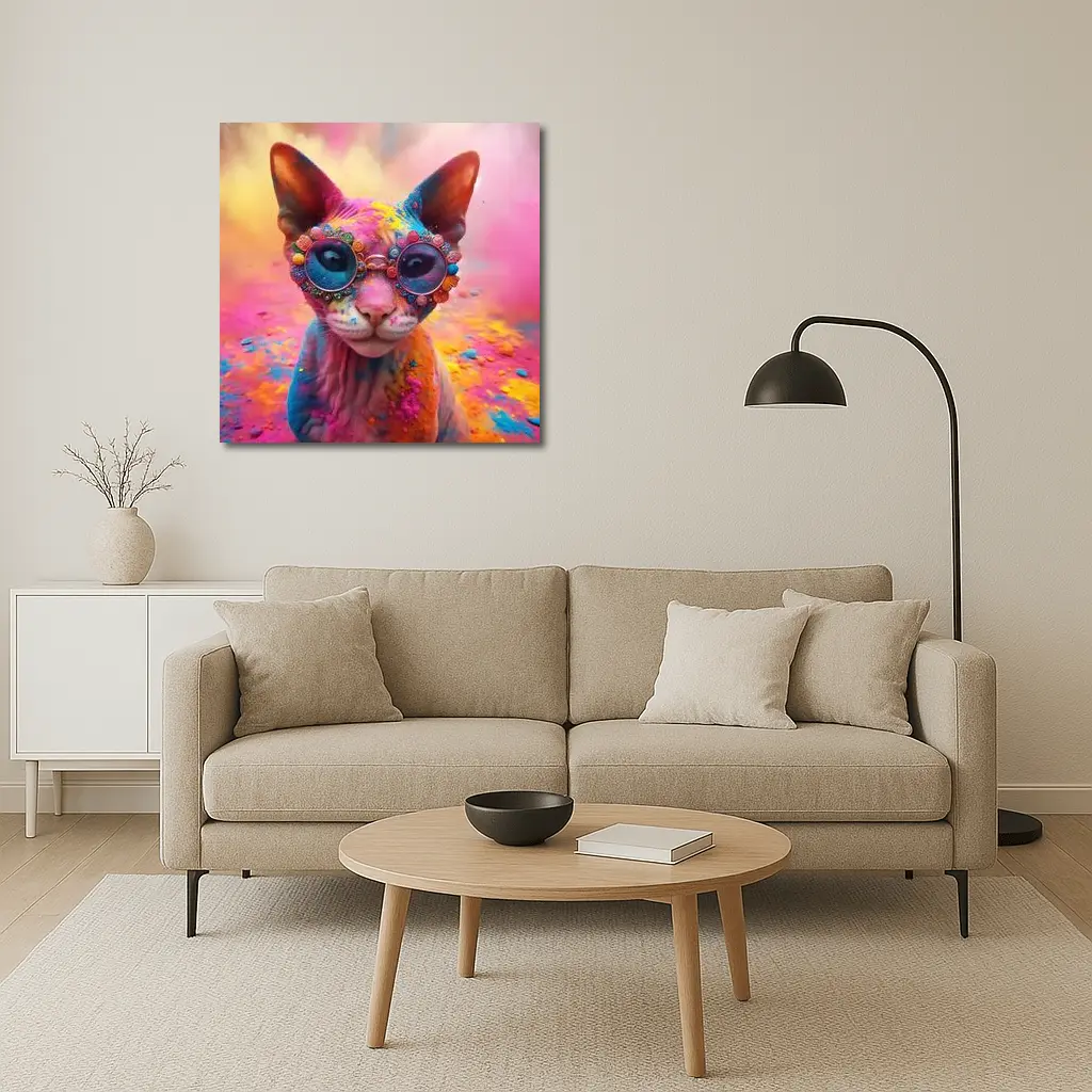 Sphynx Cat Colorful Powder Paint Glasses – Wall Art