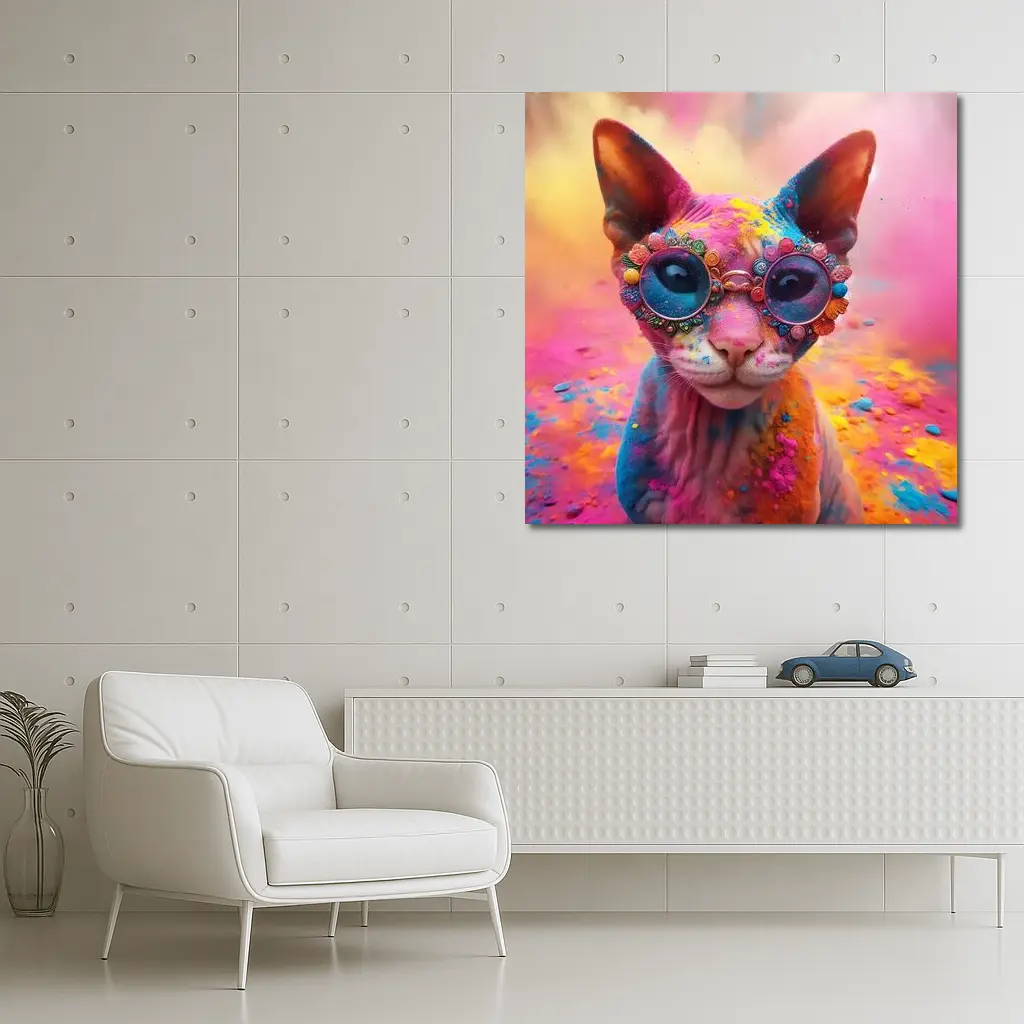 Sphynx Cat Colorful Powder Paint Glasses – Wall Art
