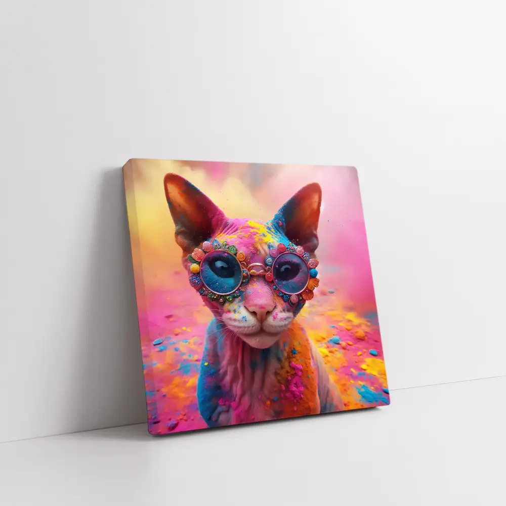 Sphynx Cat Colorful Powder Paint Glasses – Wall Art