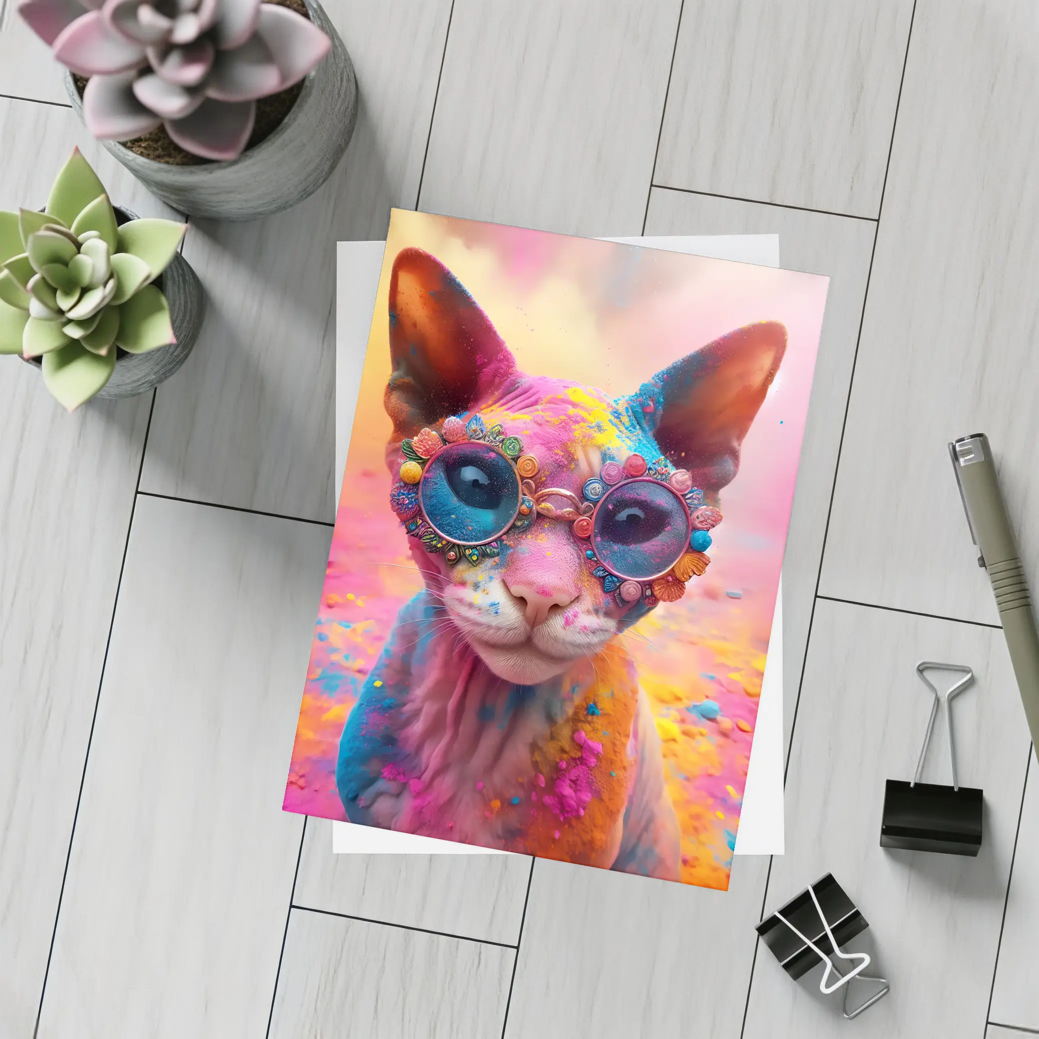 Sphynx Cat Colorful Powder Paint Glasses – Postcards