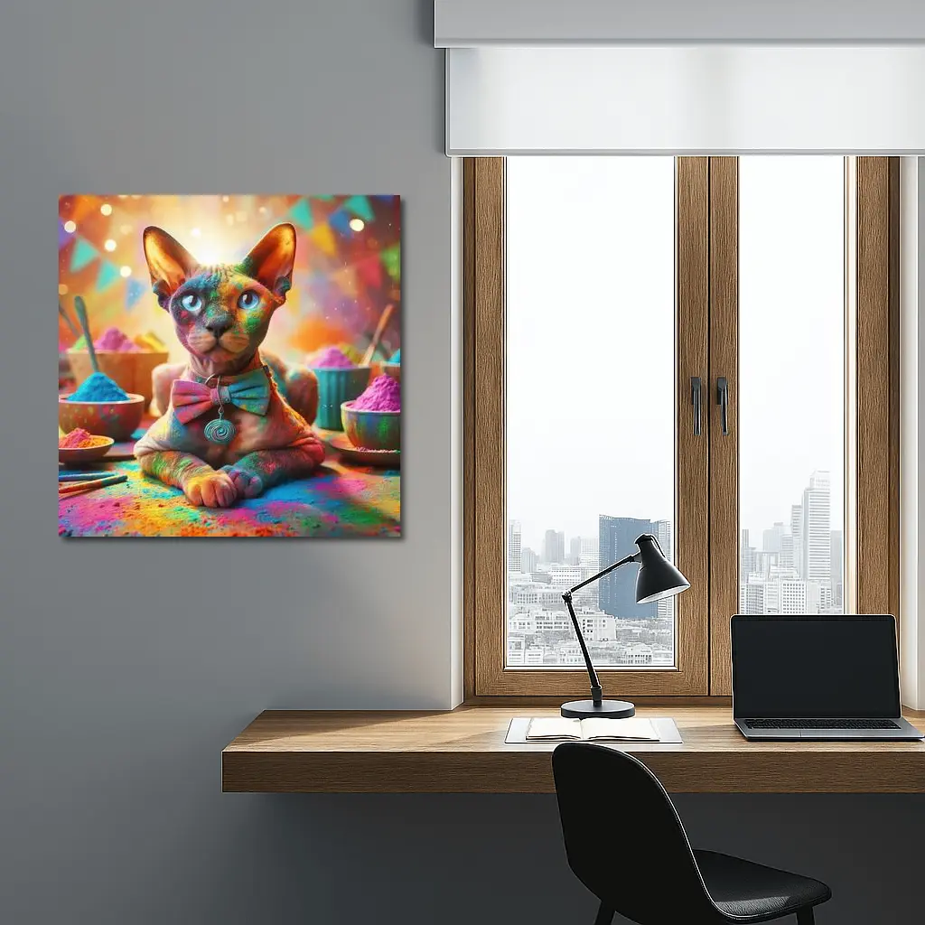 Sphynx Cat Covered Colorful Holi Powder – Wall Art