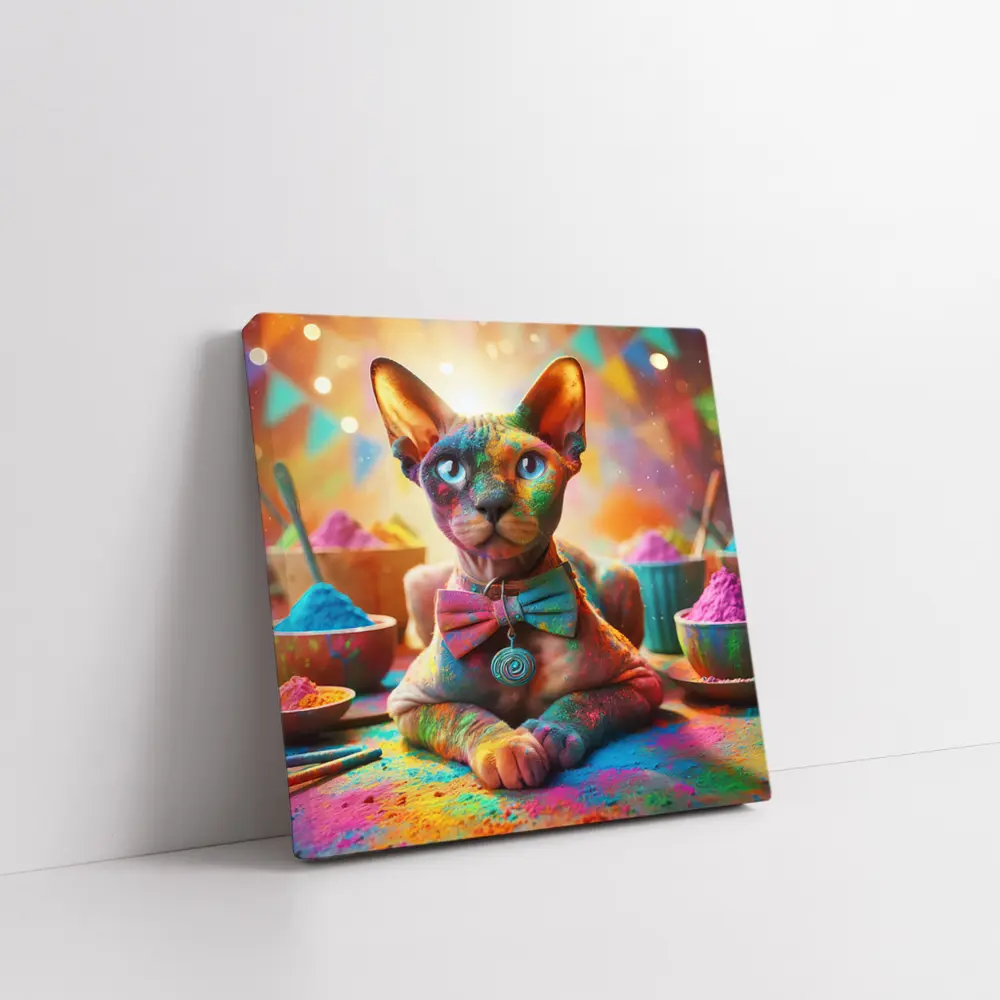 Sphynx Cat Covered Colorful Holi Powder – Wall Art