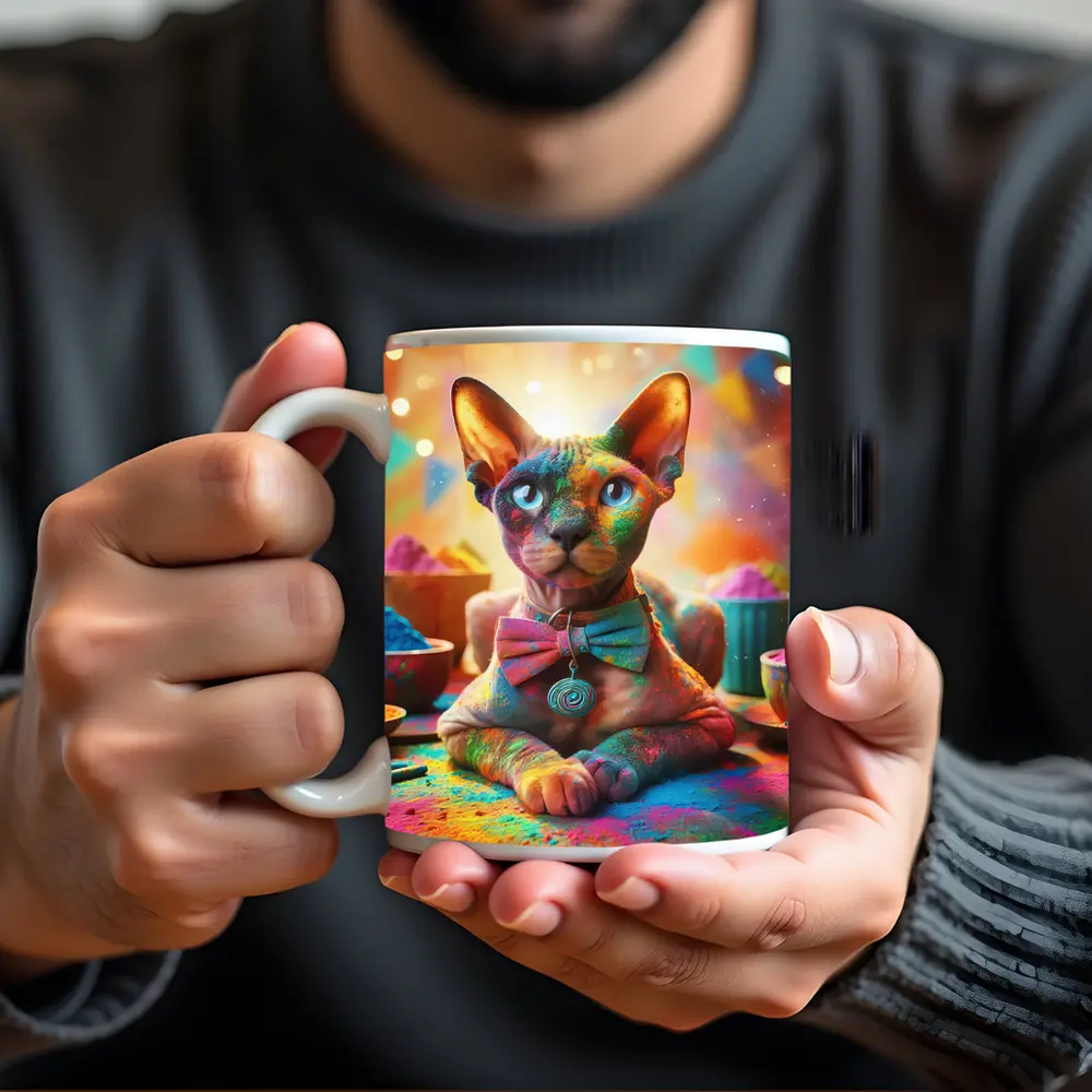 Sphynx Cat Covered Colorful Holi Powder – Mugs