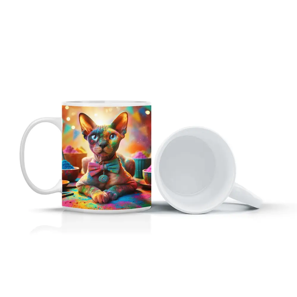 Sphynx Cat Covered Colorful Holi Powder – Mugs