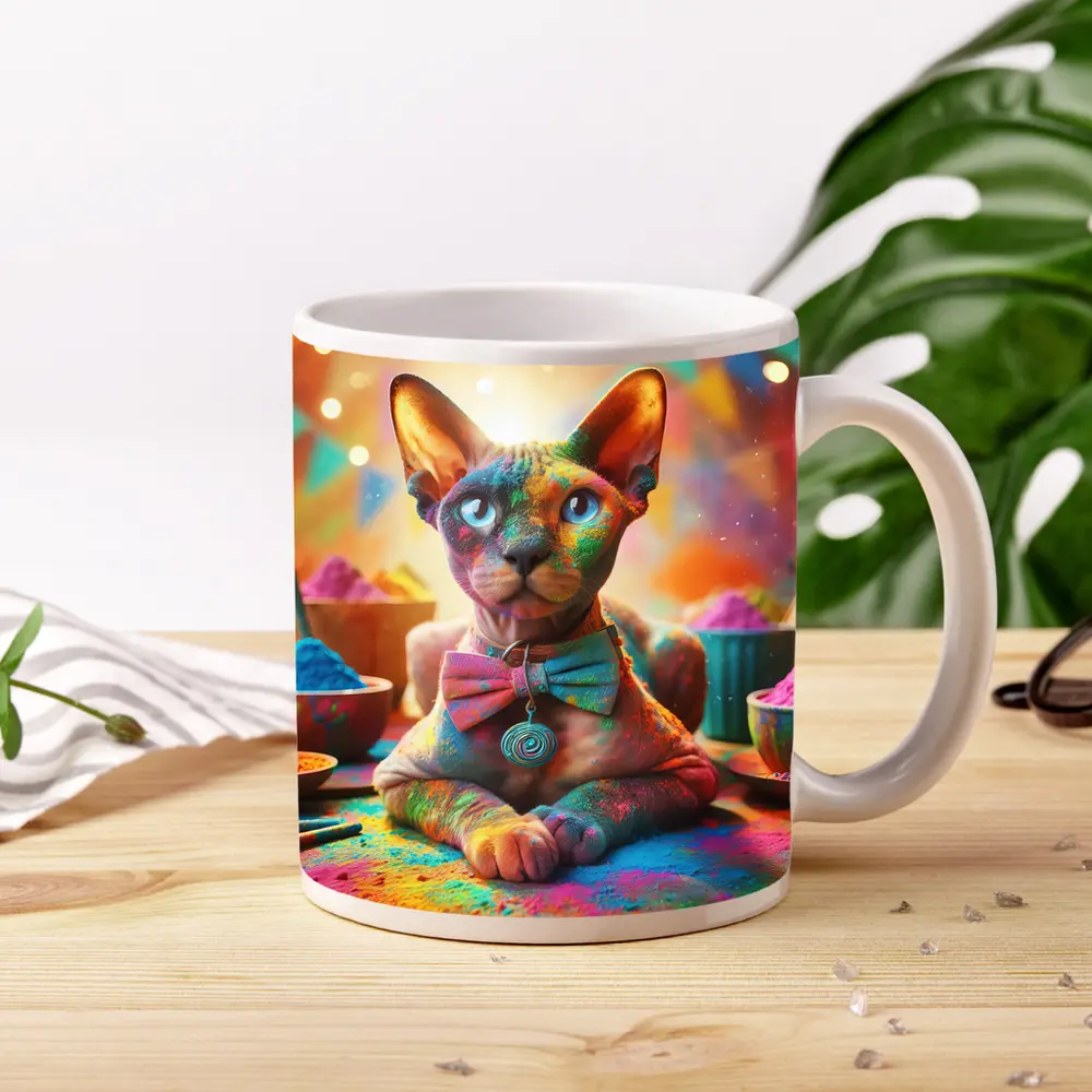 Sphynx Cat Covered Colorful Holi Powder – Mugs