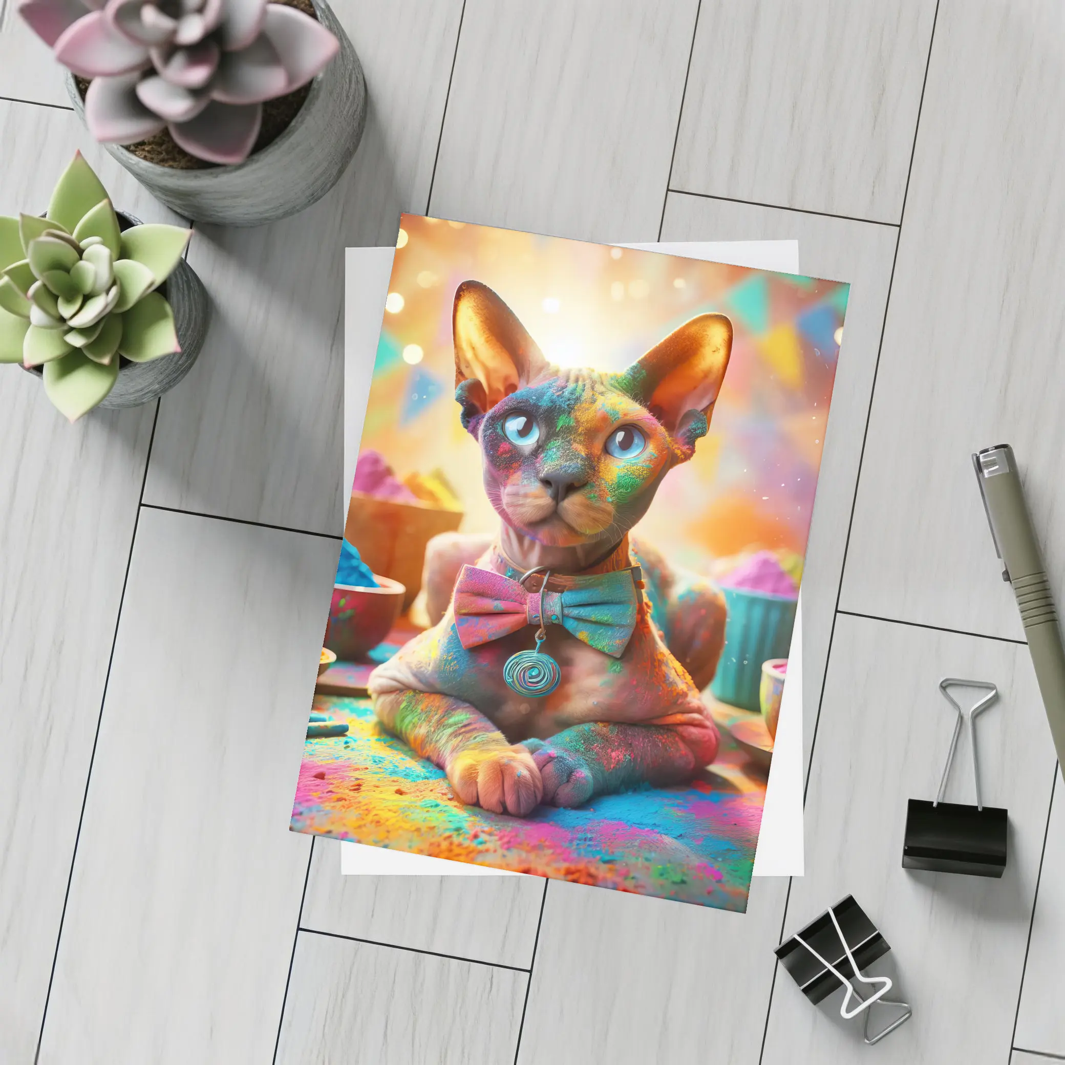 Sphynx Cat Covered Colorful Holi Powder – Postcards