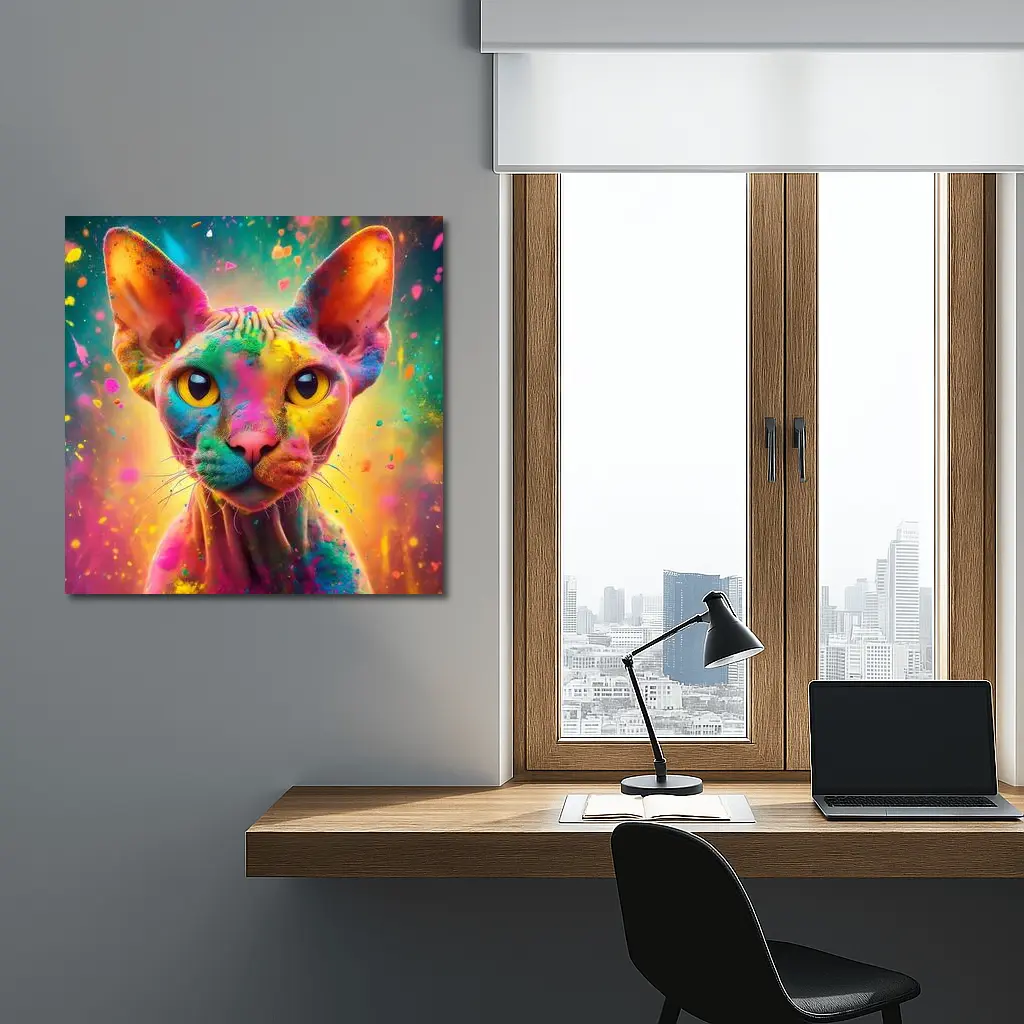 Sphynx Cat Colorful Holi Paint Explosion – Wall Art