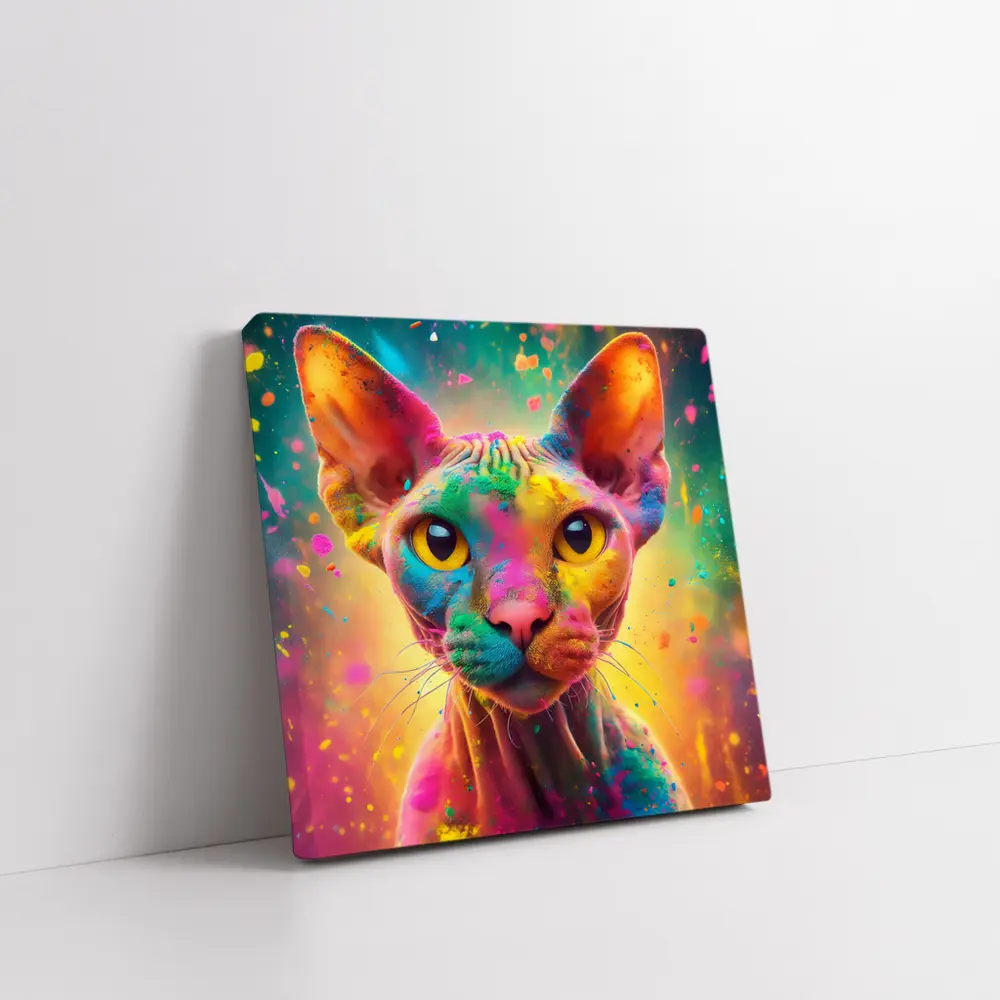 Sphynx Cat Colorful Holi Paint Explosion – Wall Art