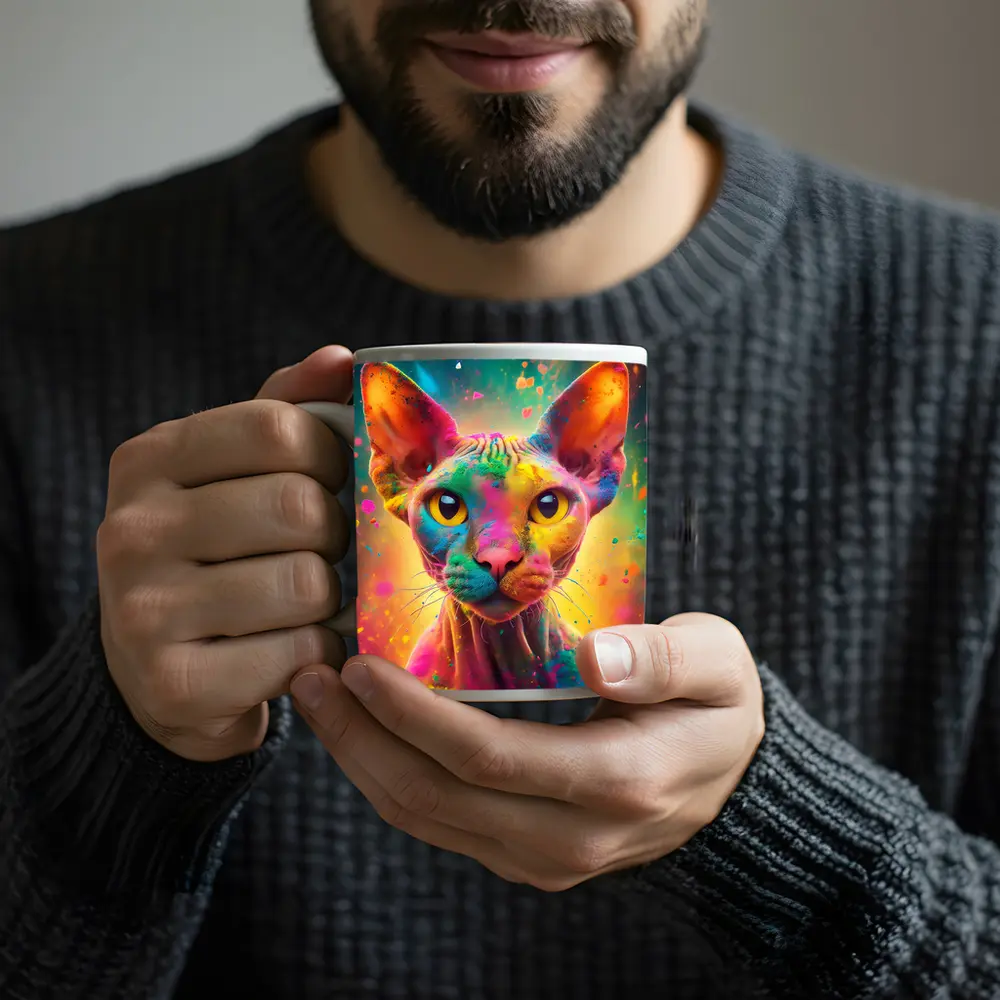 Sphynx Cat Colorful Holi Paint Explosion – Mugs