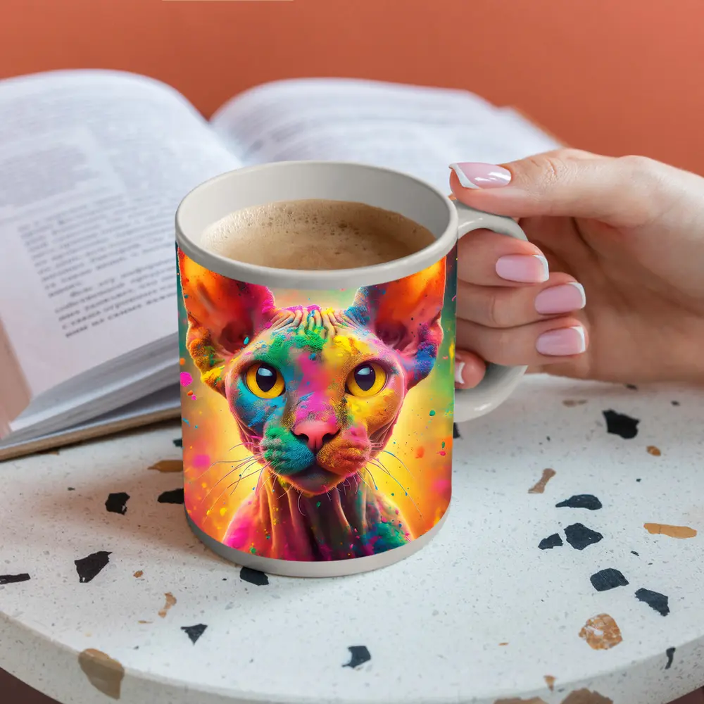 Sphynx Cat Colorful Holi Paint Explosion – Mugs