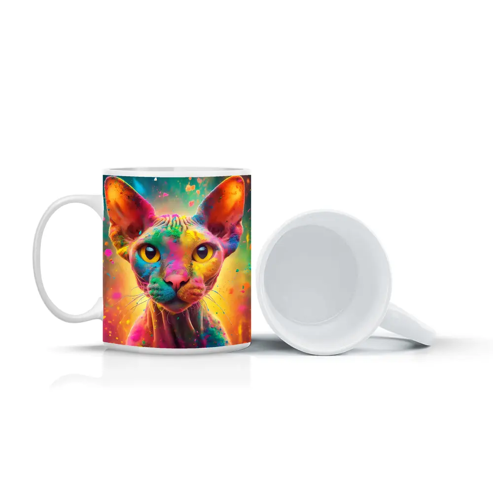 Sphynx Cat Colorful Holi Paint Explosion – Mugs