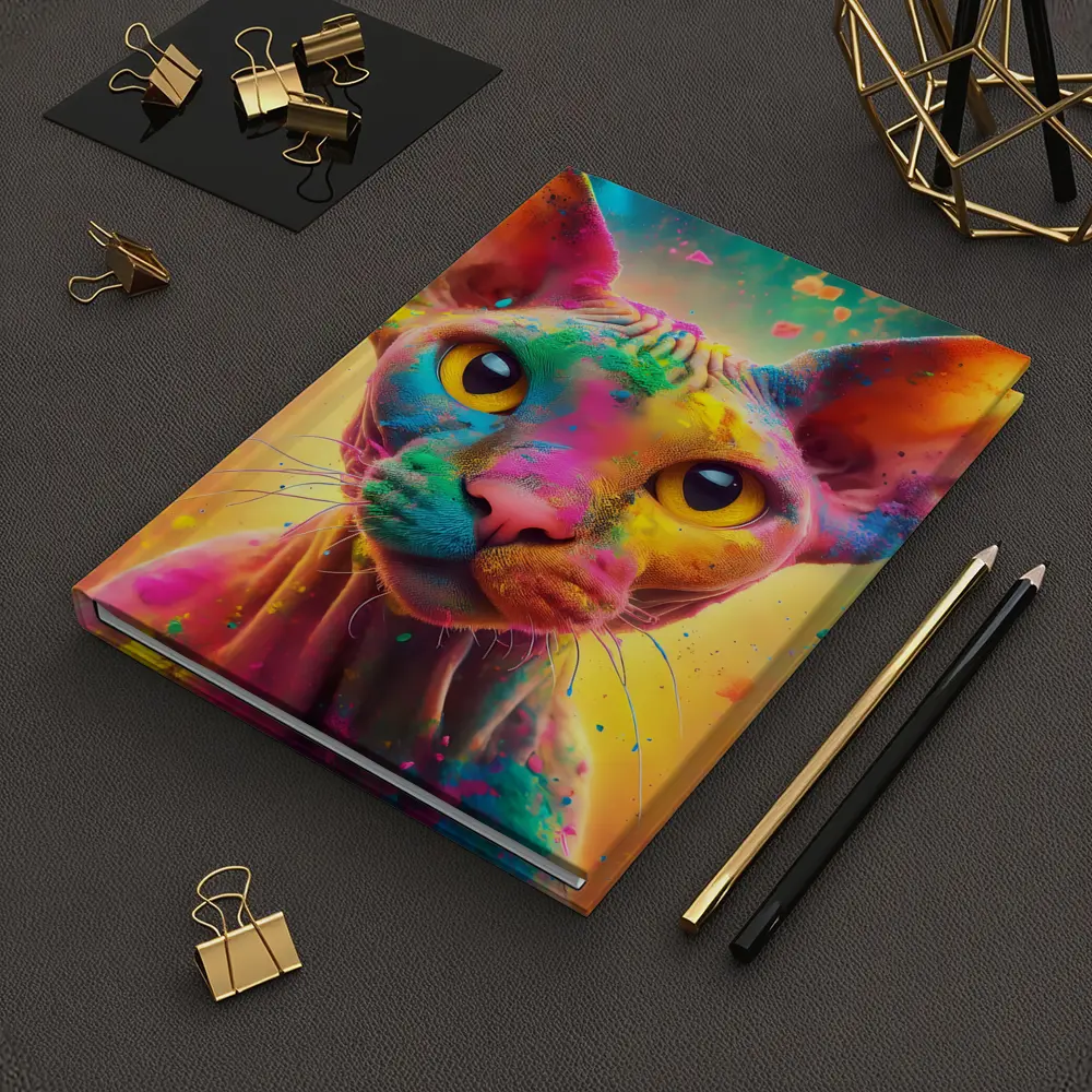 Sphynx Cat Colorful Holi Paint Explosion – Notebooks
