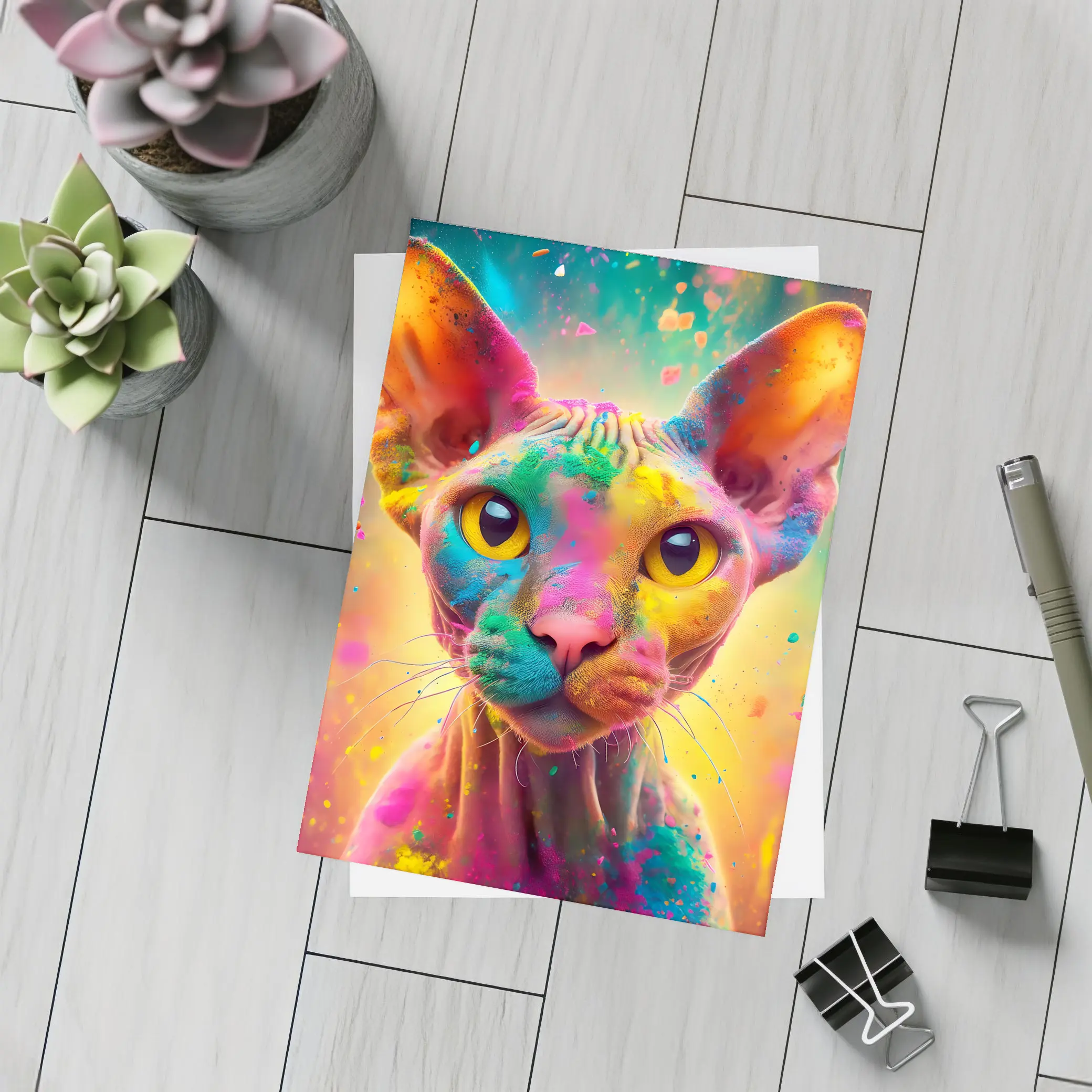 Sphynx Cat Colorful Holi Paint Explosion – Postcards
