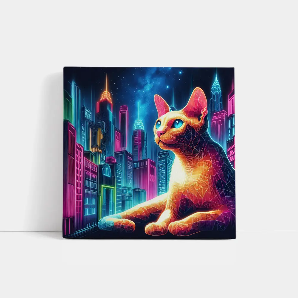 Cornish Rex Cat Neon City Night – Wall Art