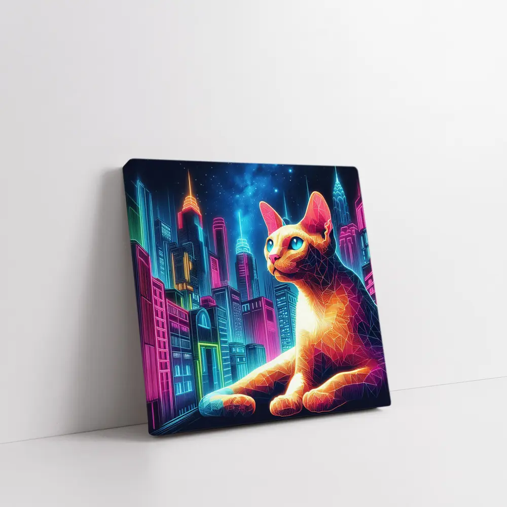 Cornish Rex Cat Neon City Night – Wall Art