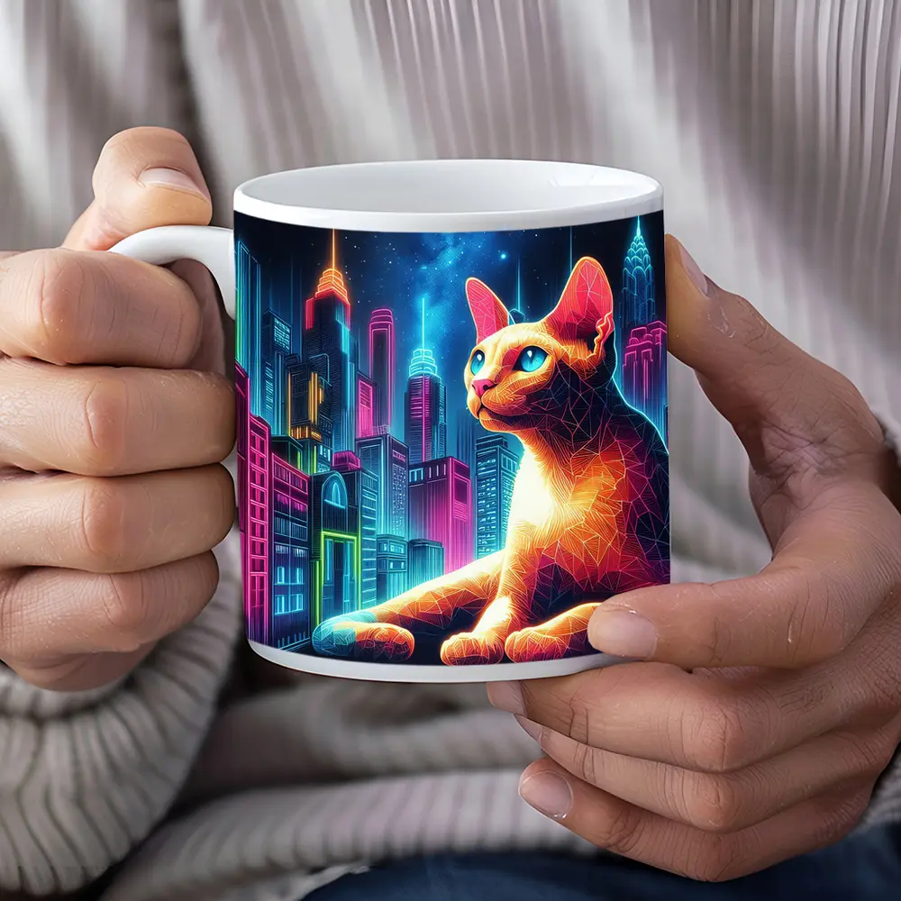 Cornish Rex Cat Neon City Night – Mugs