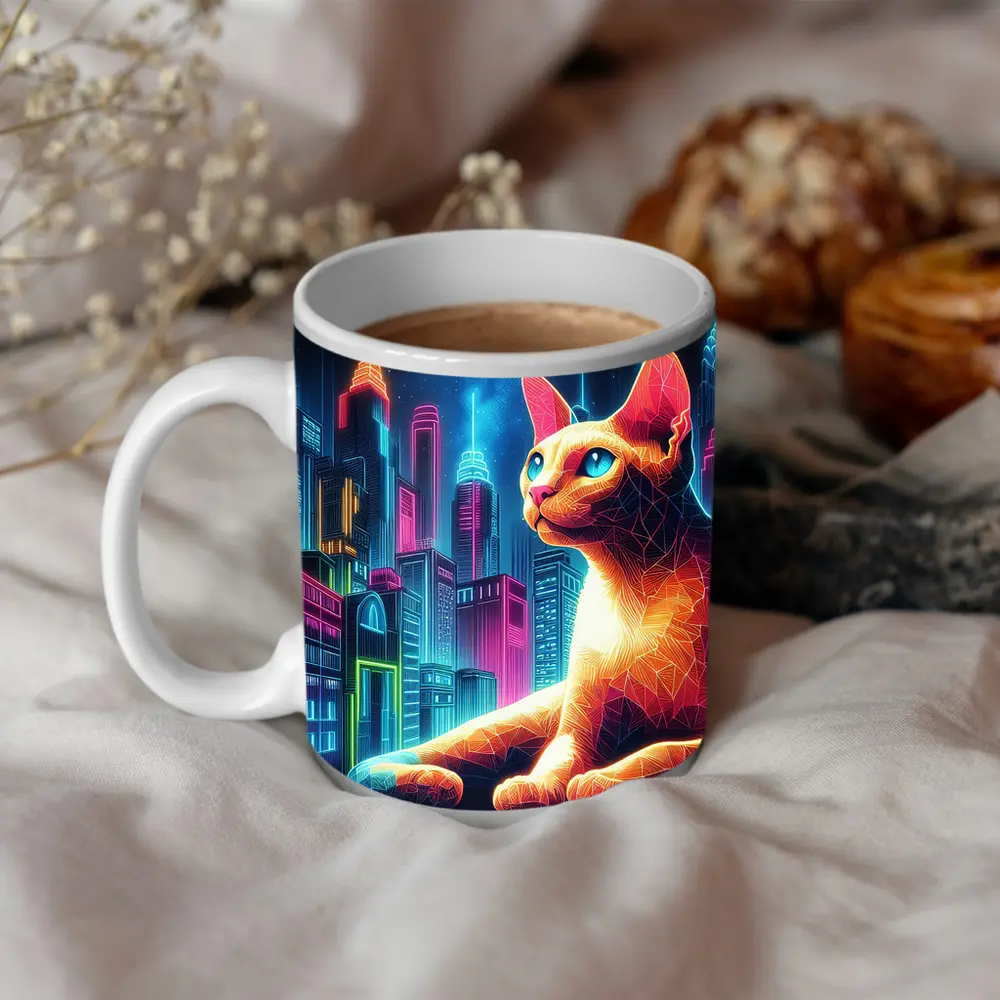 Cornish Rex Cat Neon City Night – Mugs
