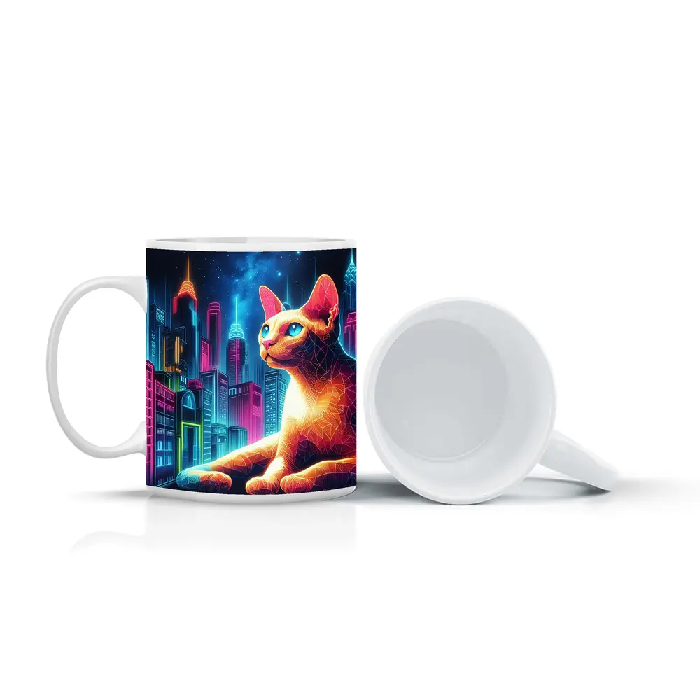 Cornish Rex Cat Neon City Night – Mugs