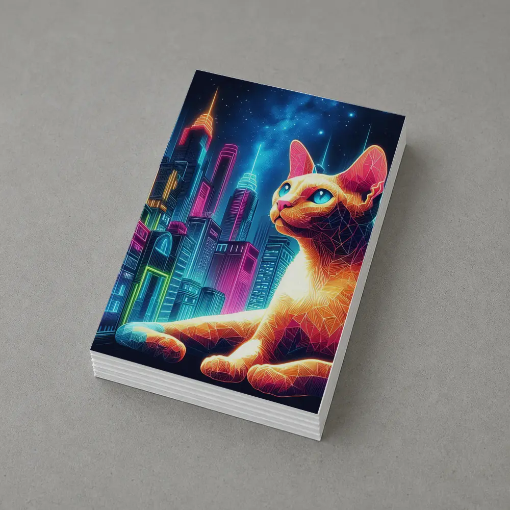Cornish Rex Cat Neon City Night – Postcards