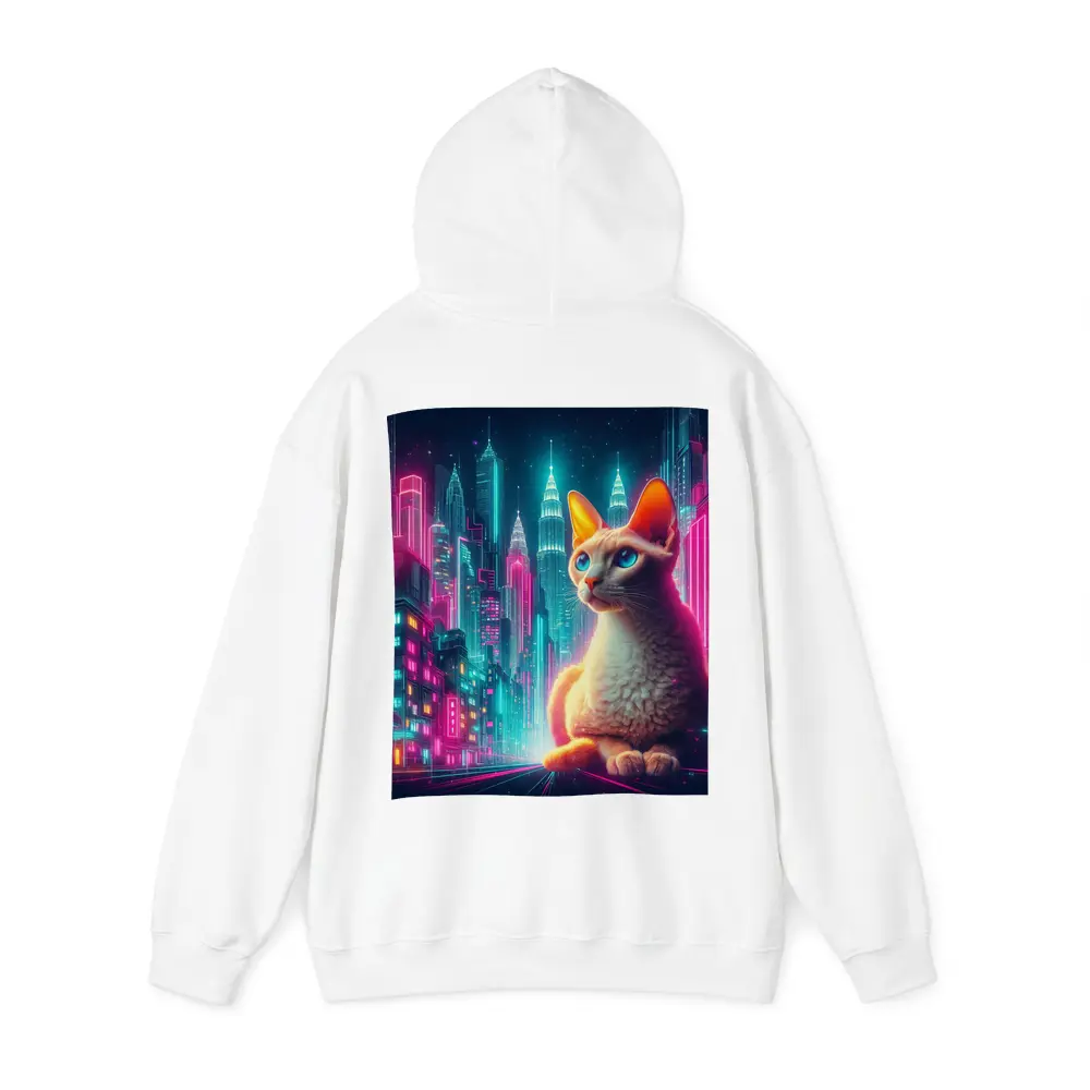 Devon Rex Cat Neon Cyberpunk City Night – Hoodies