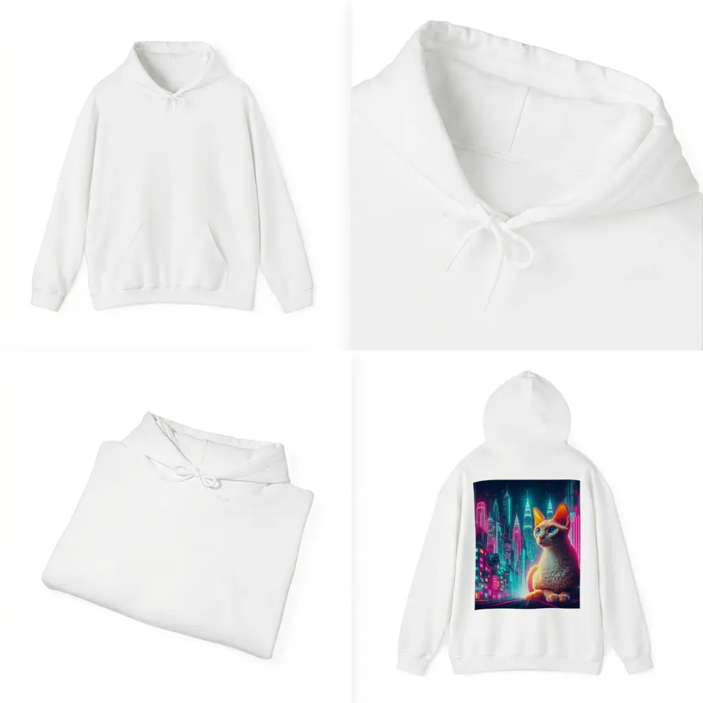 Devon Rex Cat Neon Cyberpunk City Night – Hoodies