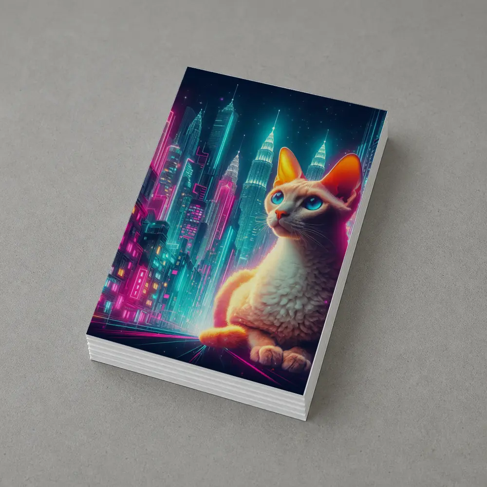 Devon Rex Cat Neon Cyberpunk City Night – Postcards