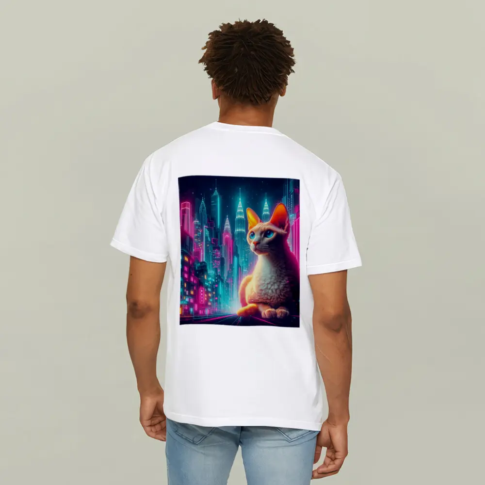 Devon Rex Cat Neon Cyberpunk City Night – T-Shirts