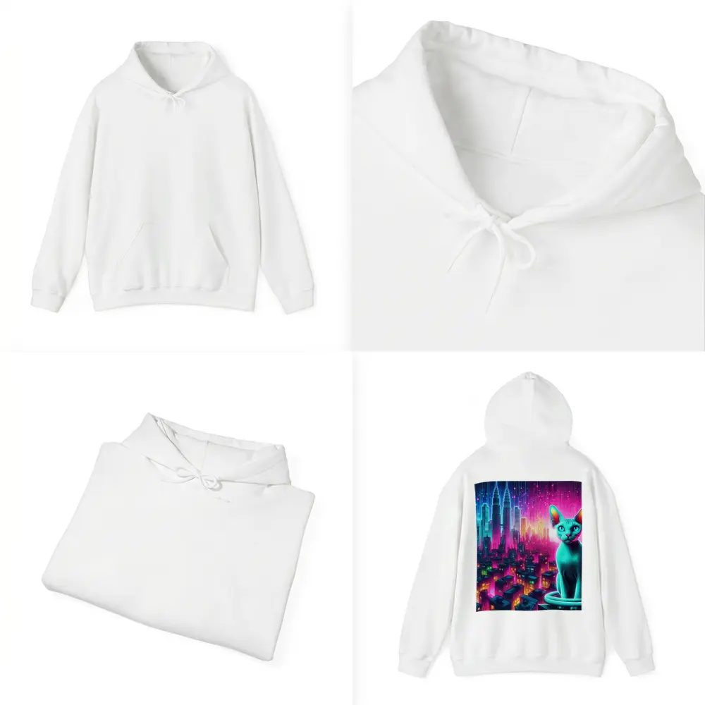 Sphynx Cat Neon Cyberpunk City Night – Hoodies