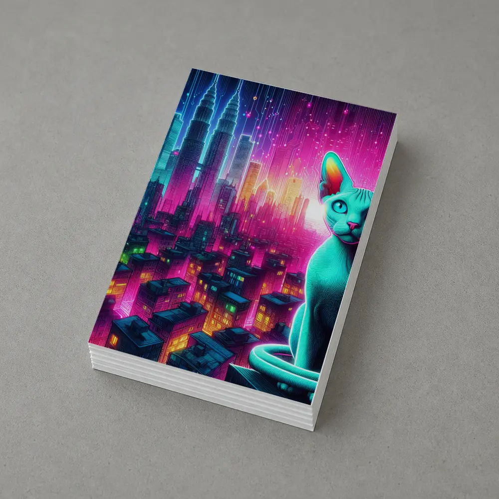 Sphynx Cat Neon Cyberpunk City Night – Postcards