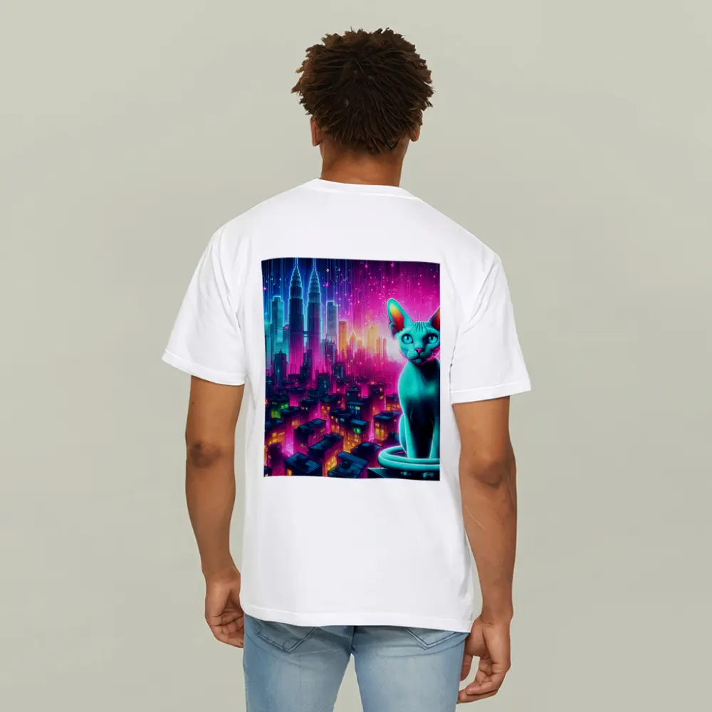 Sphynx Cat Neon Cyberpunk City Night – T-Shirts
