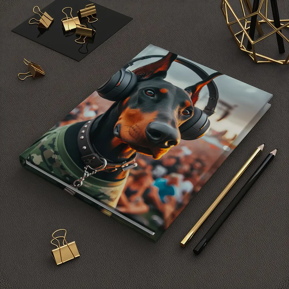 Doberman Wearing Headphones at Music Festival – Notebooks