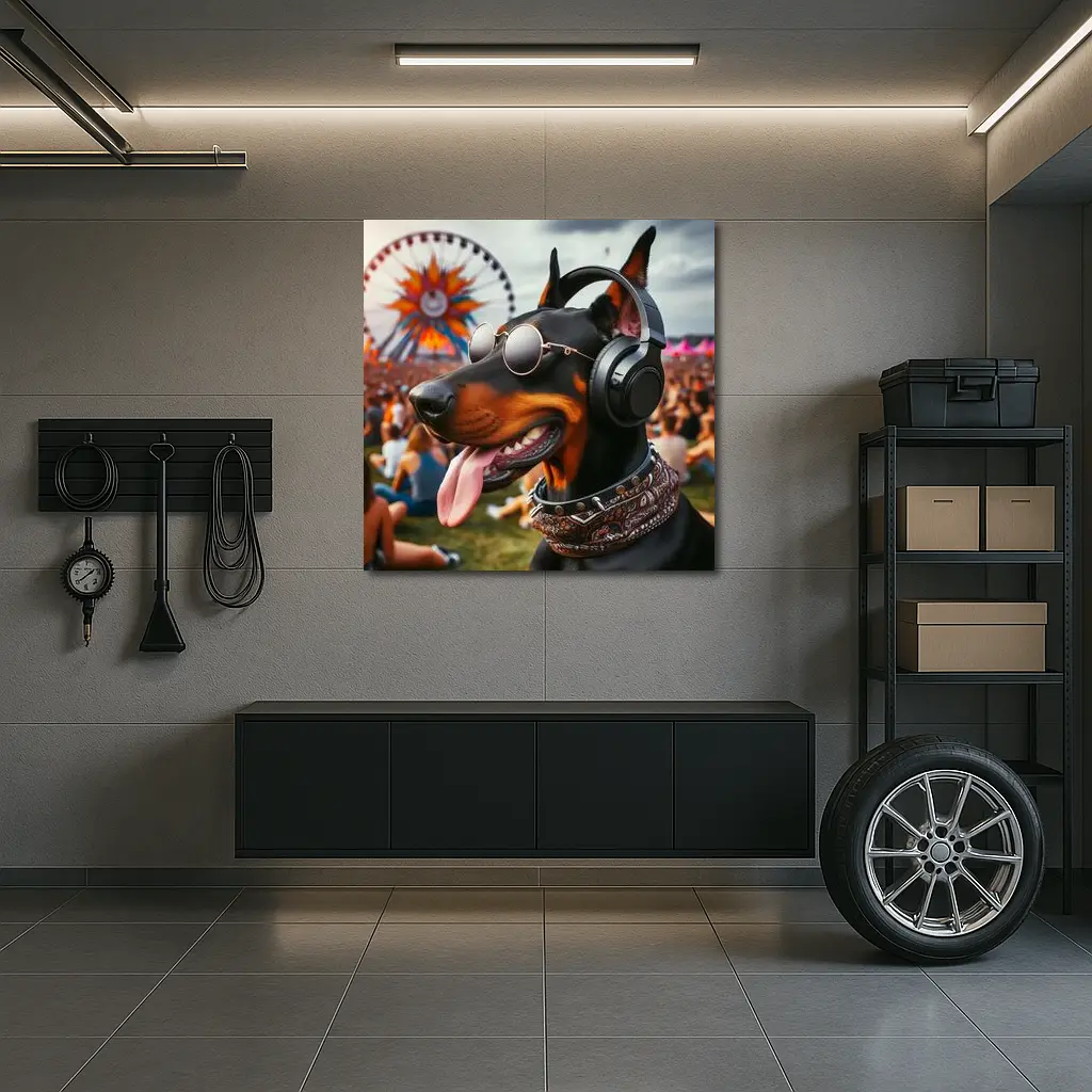 Doberman Pinscher Dog At Music Festival – Wall Art