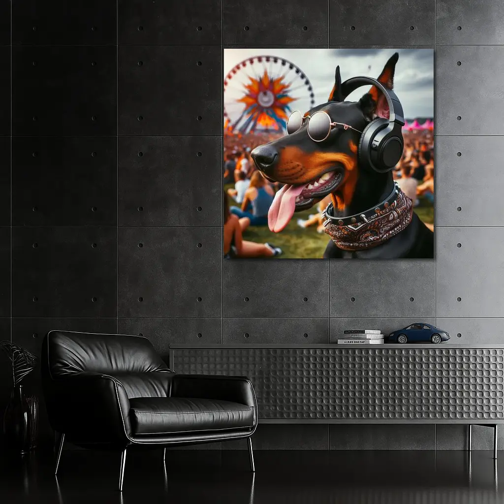 Doberman Pinscher Dog At Music Festival – Wall Art