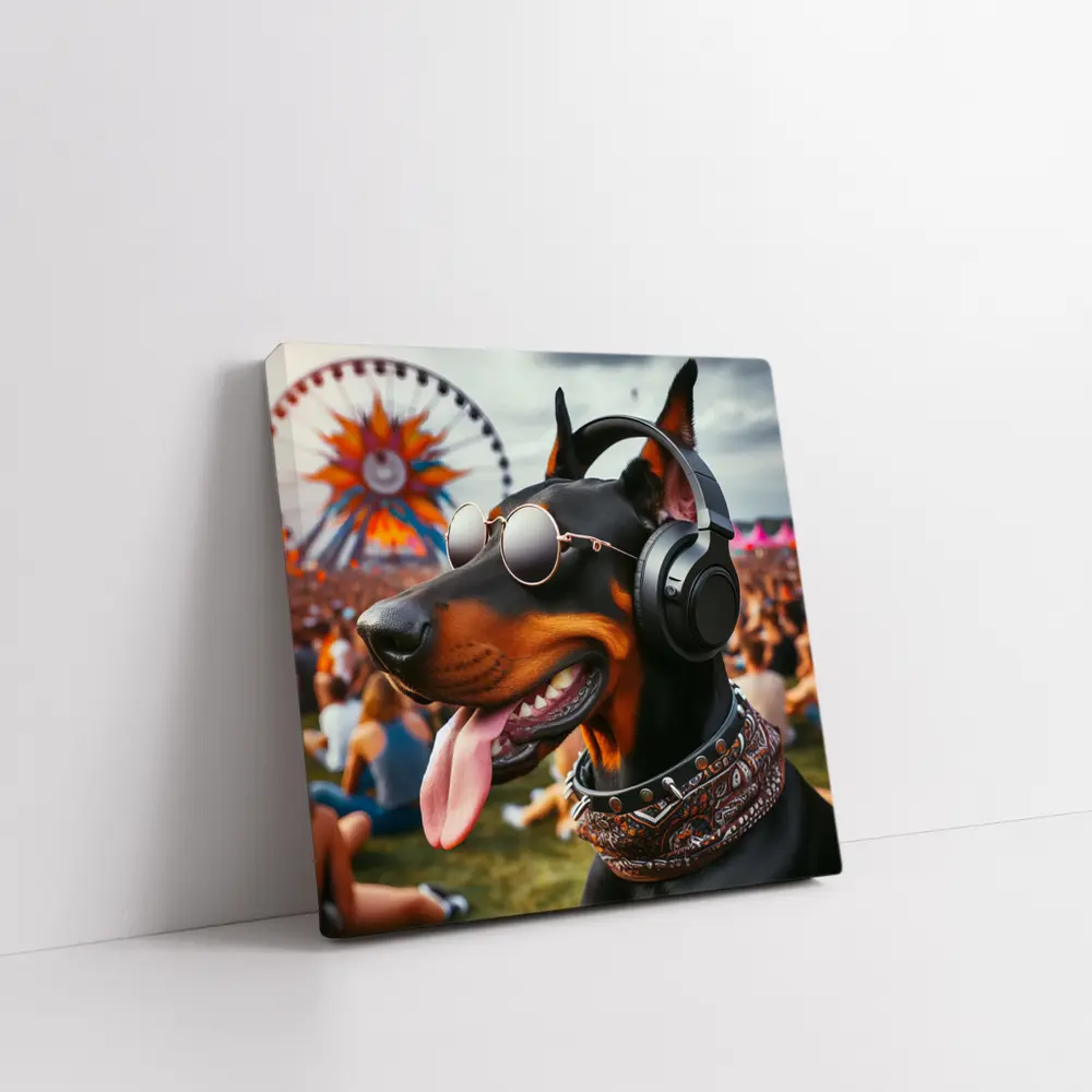 Doberman Pinscher Dog At Music Festival – Wall Art