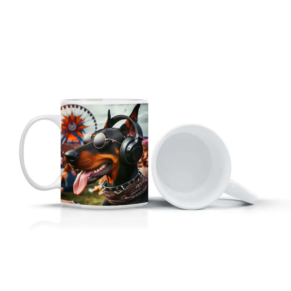 Doberman Pinscher Dog At Music Festival – Mugs